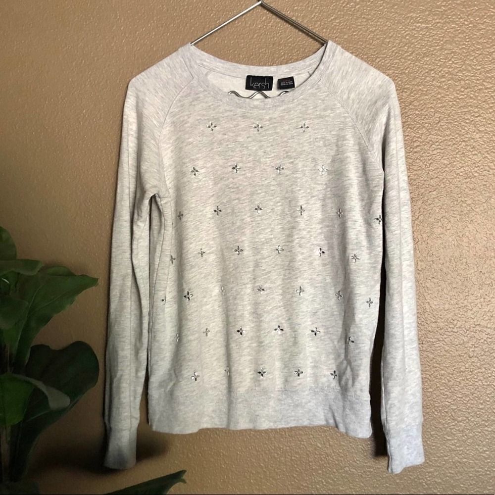 Kersh Gray Rhinestone Embellished Long Sleeve